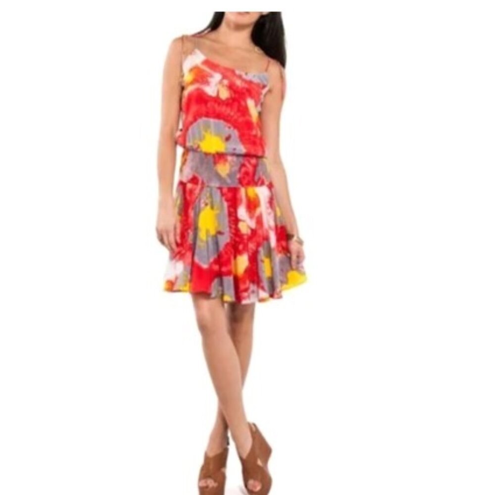 Halston Heritage Smock Waist Dress, Poppy, Sz M, NWT